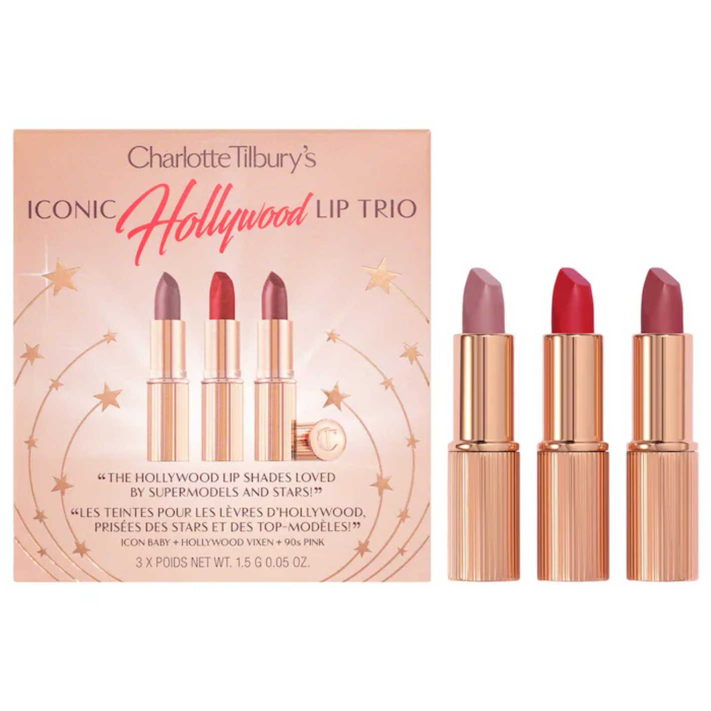 (Preorden) Charlotte Tilbury Mini Iconic Hollywood Lipstick Trio Set